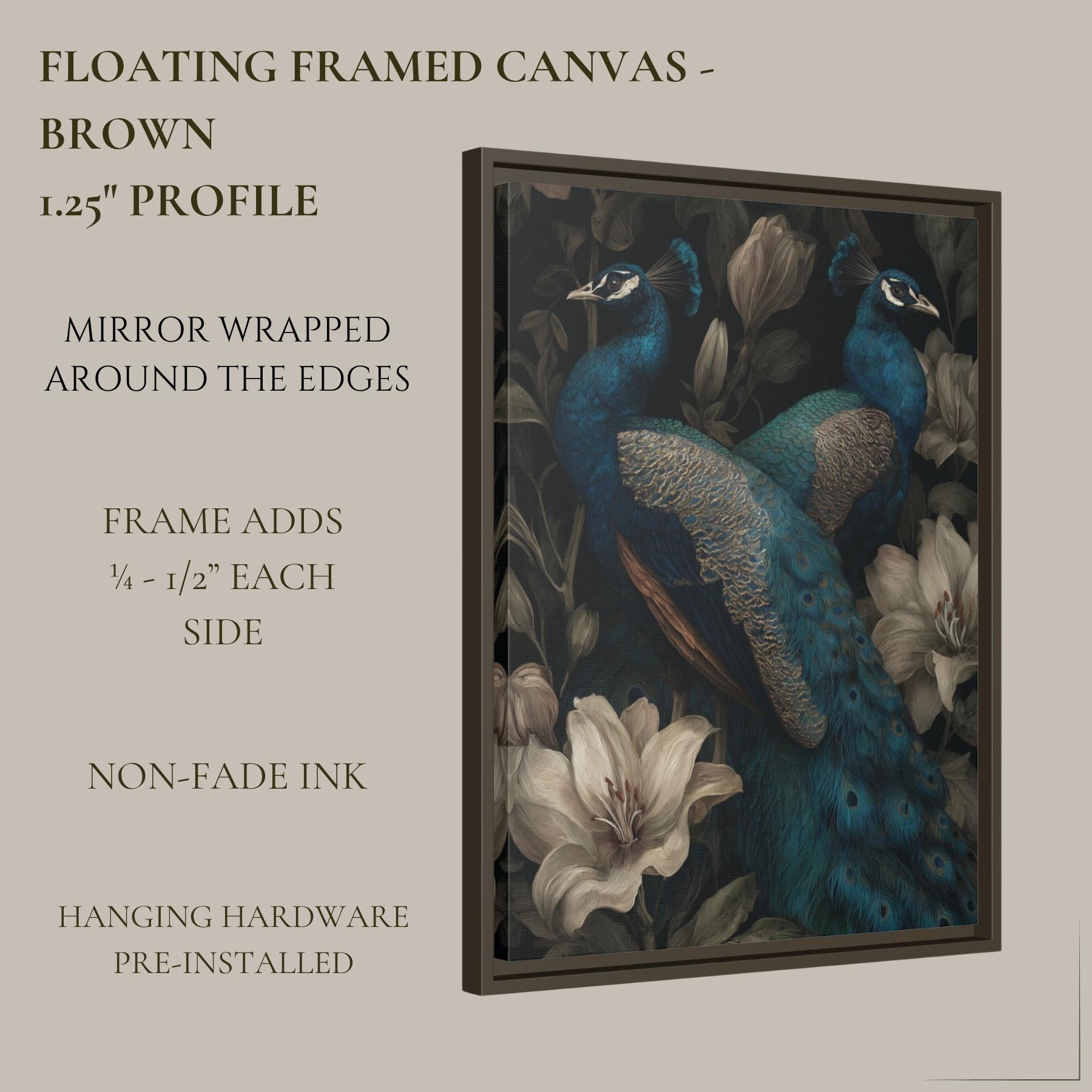 Peacock and Lily Wall Art Print, Blue Bird Canvas, Elegant Floral Maximalist Decor