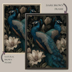 Peacock and Lily Wall Art Print, Blue Bird Canvas, Elegant Floral Maximalist Decor