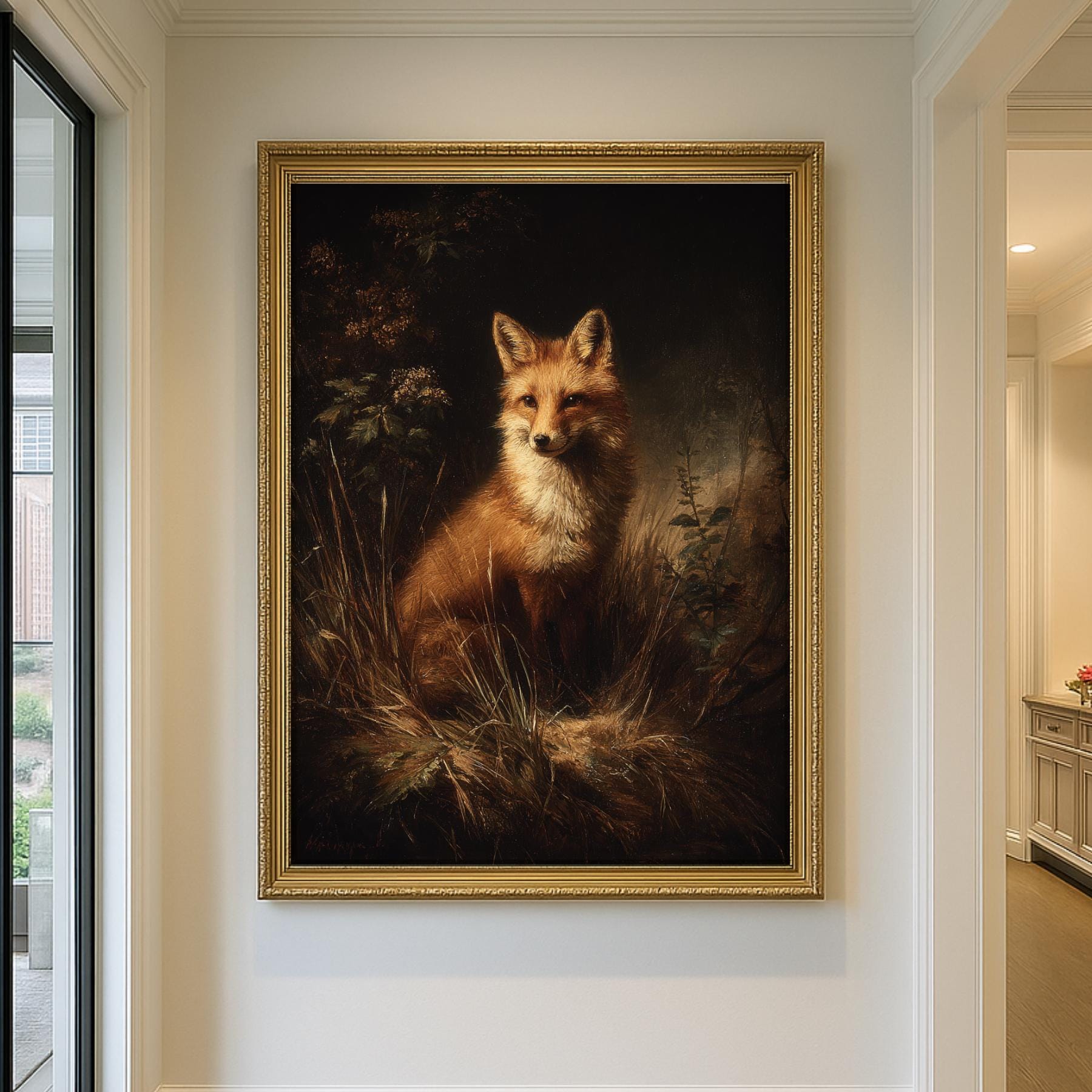 Fox Wall Art Print, Moody Woodland Wildlife Painting, Dark Academia Animal Illustration