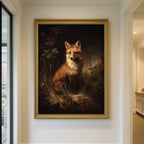 Fox Wall Art Print, Moody Woodland Wildlife Painting, Dark Academia Animal Illustration