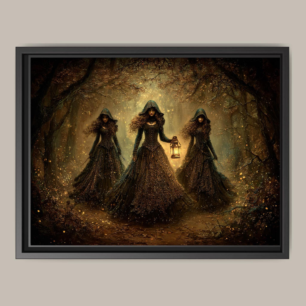 Three Witches Wall Art Print, Dark Fantasy Witch Coven Painting, Gothic Woodland Decor