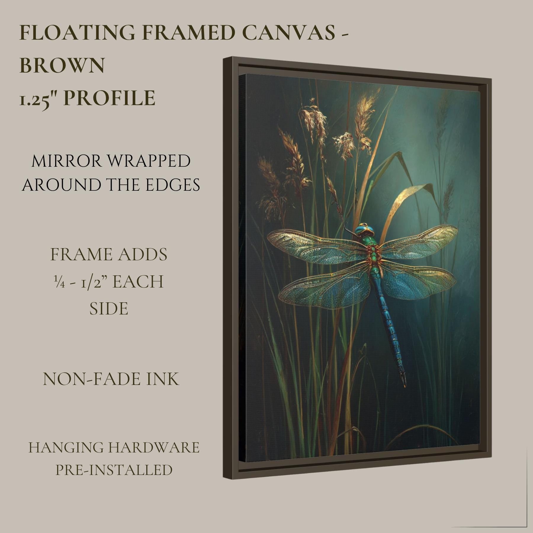 Dragonfly Wall Art Print, Teal Botanical Insect Painting, Dark Academia Wall Decor