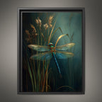 Dragonfly Wall Art Print, Teal Botanical Insect Painting, Dark Academia Wall Decor