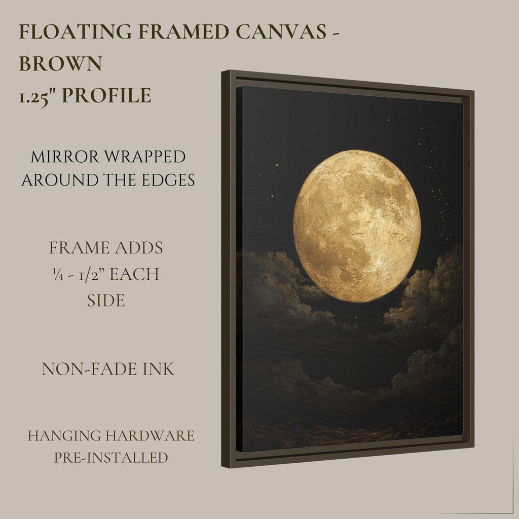 Golden Full Moon Wall Art Print, Celestial Night Sky Cloudscape Painting