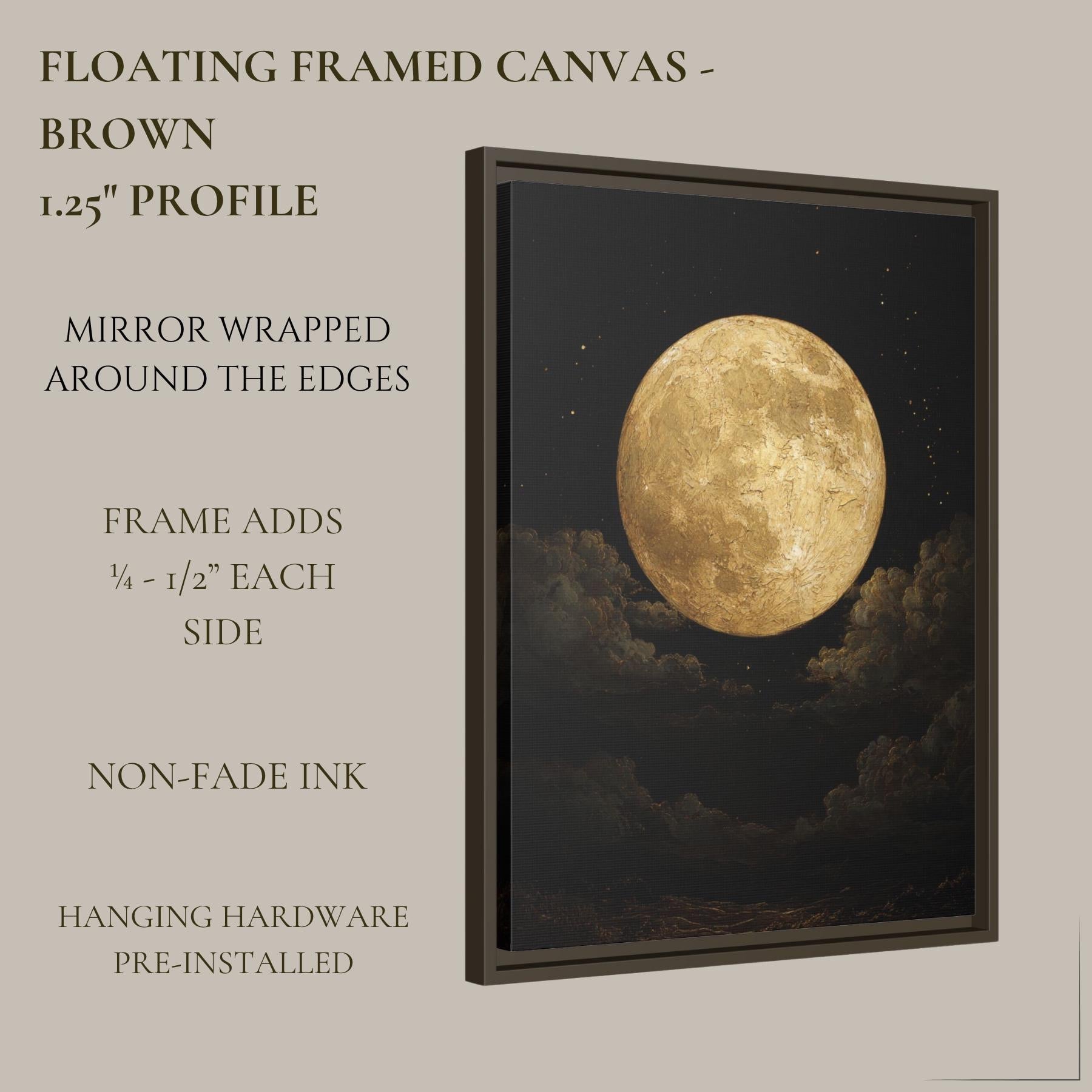 Golden Full Moon Wall Art Print, Celestial Night Sky Cloudscape Painting