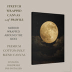 Golden Full Moon Wall Art Print, Celestial Night Sky Cloudscape Painting