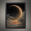 Golden Crescent Moon Wall Art Cloudy Sky Print Dark Moody Luxury Night Sky Decor