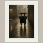 Two Gentlemen Walking, London Streetscene Print, Male Couple with Umbrella Painting