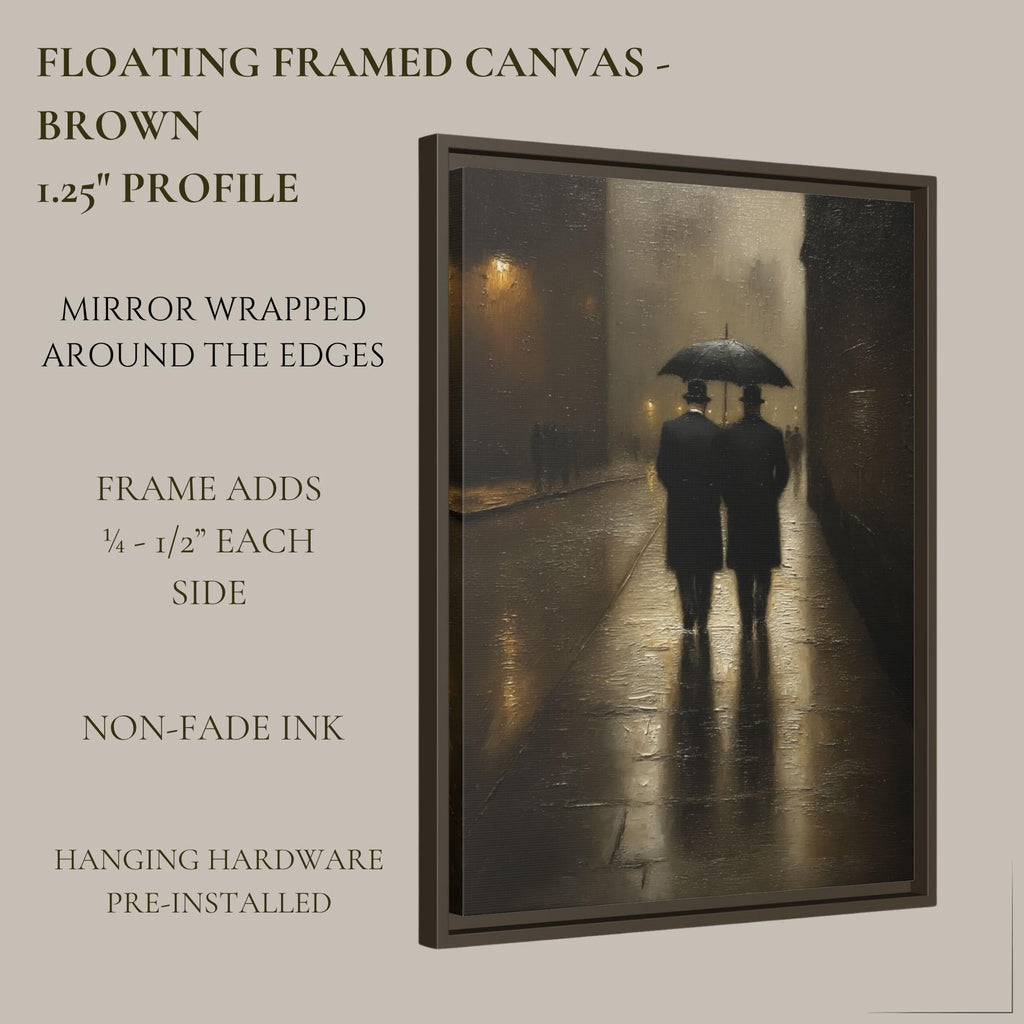 Two Gentlemen Walking, London Streetscene Print, Male Couple with Umbrella Painting