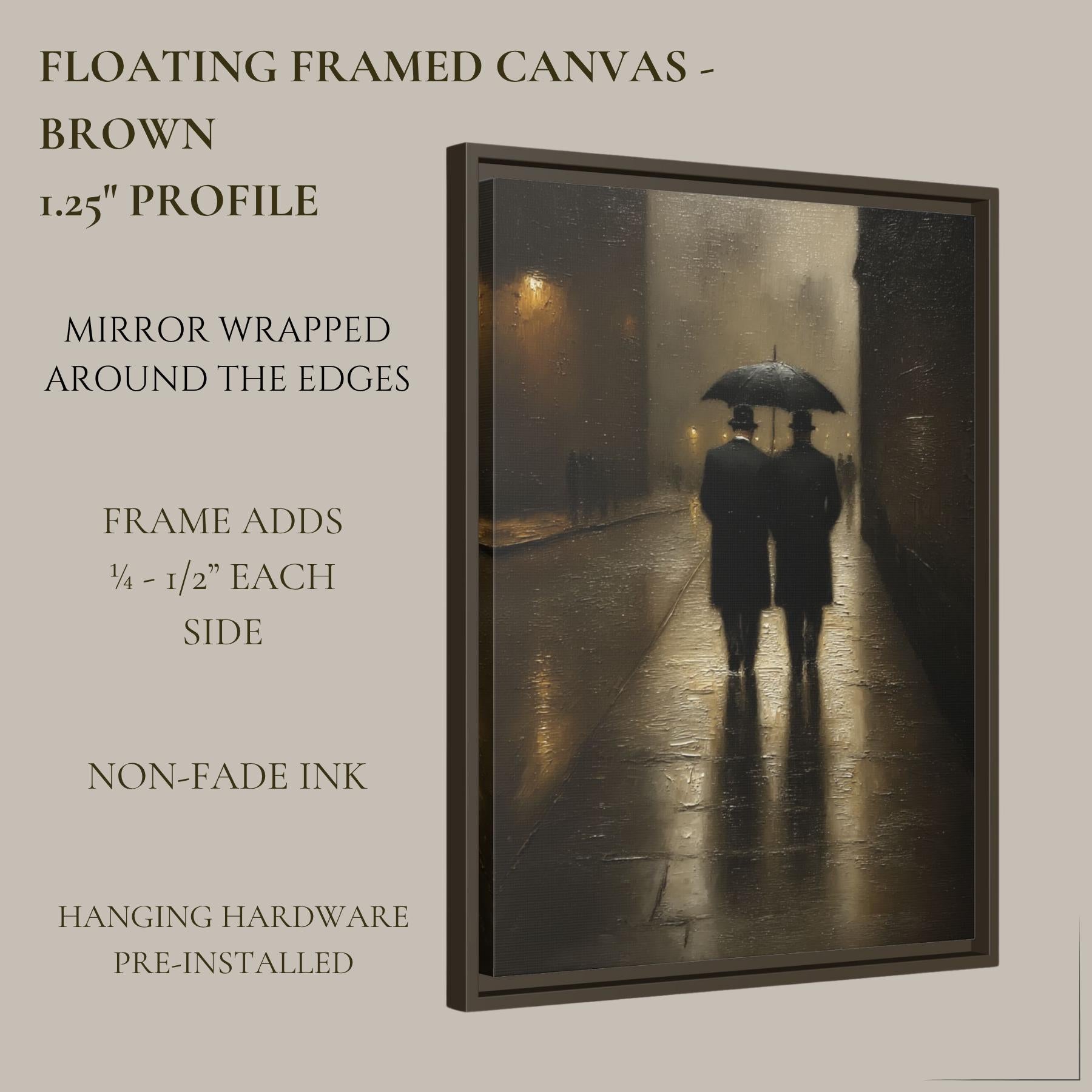 Two Gentlemen Walking, London Streetscene Print, Male Couple with Umbrella Painting