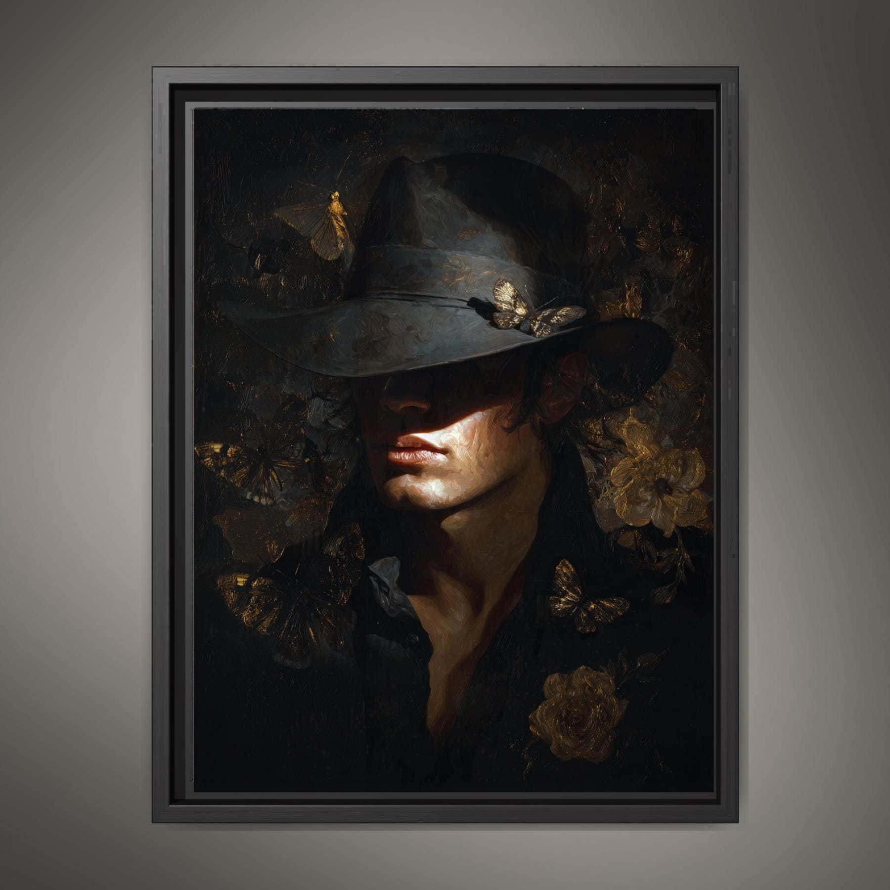 Man With Hat Print, Vintage Oil Painting Style Male Portrait Main image