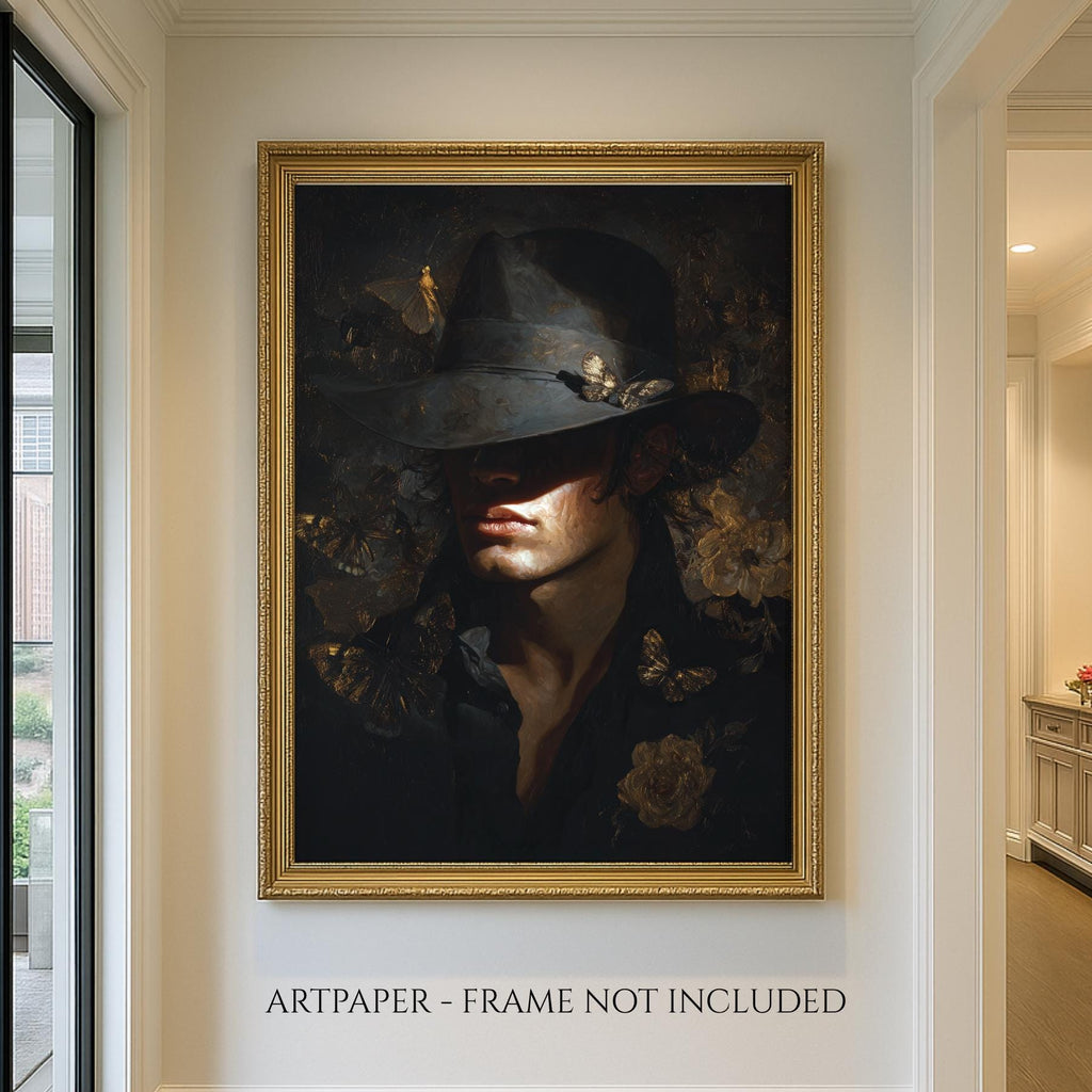 Man With Hat Print, Vintage Oil Painting Style Male Portrait