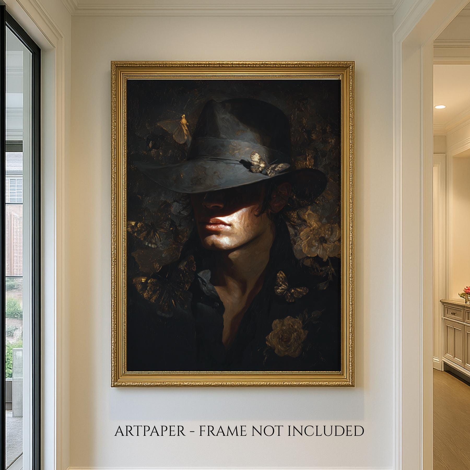 Man With Hat Print, Vintage Oil Painting Style Male Portrait