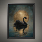 Black Swan Celestial Moon Art Print, Vintage Bird Artwork Painting