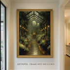 Vintage Greenhouse Wall Art Print, Moody Botanical Conservatory Artwork Painting