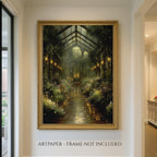 Vintage Greenhouse Wall Art Print, Moody Botanical Conservatory Artwork Painting
