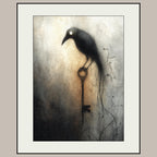 Gothic Raven Wall Art Print Dark Academia Crow Antique Key Moody Neutral Home Decor