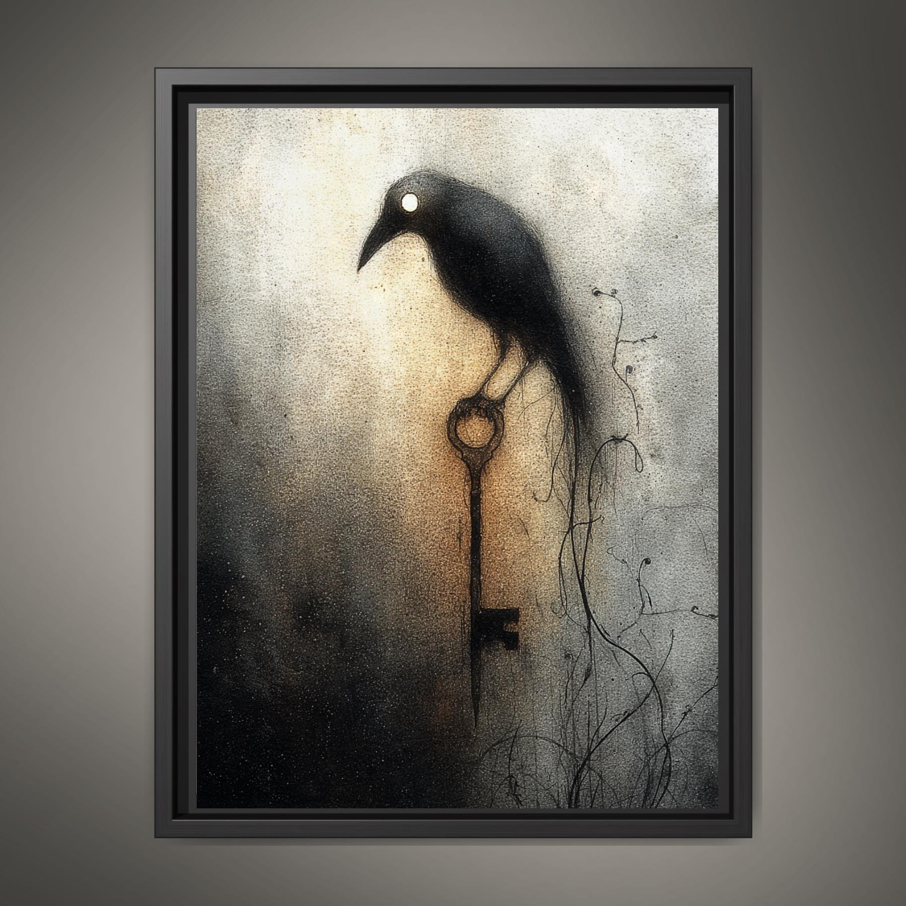 Gothic Raven Wall Art Print Dark Academia Crow Antique Key Moody Neutral Home Decor Main image