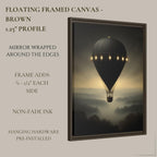 Vintage Black Hot Air Balloon Wall Art Print, Misty Landscape Artwork Moody Painting