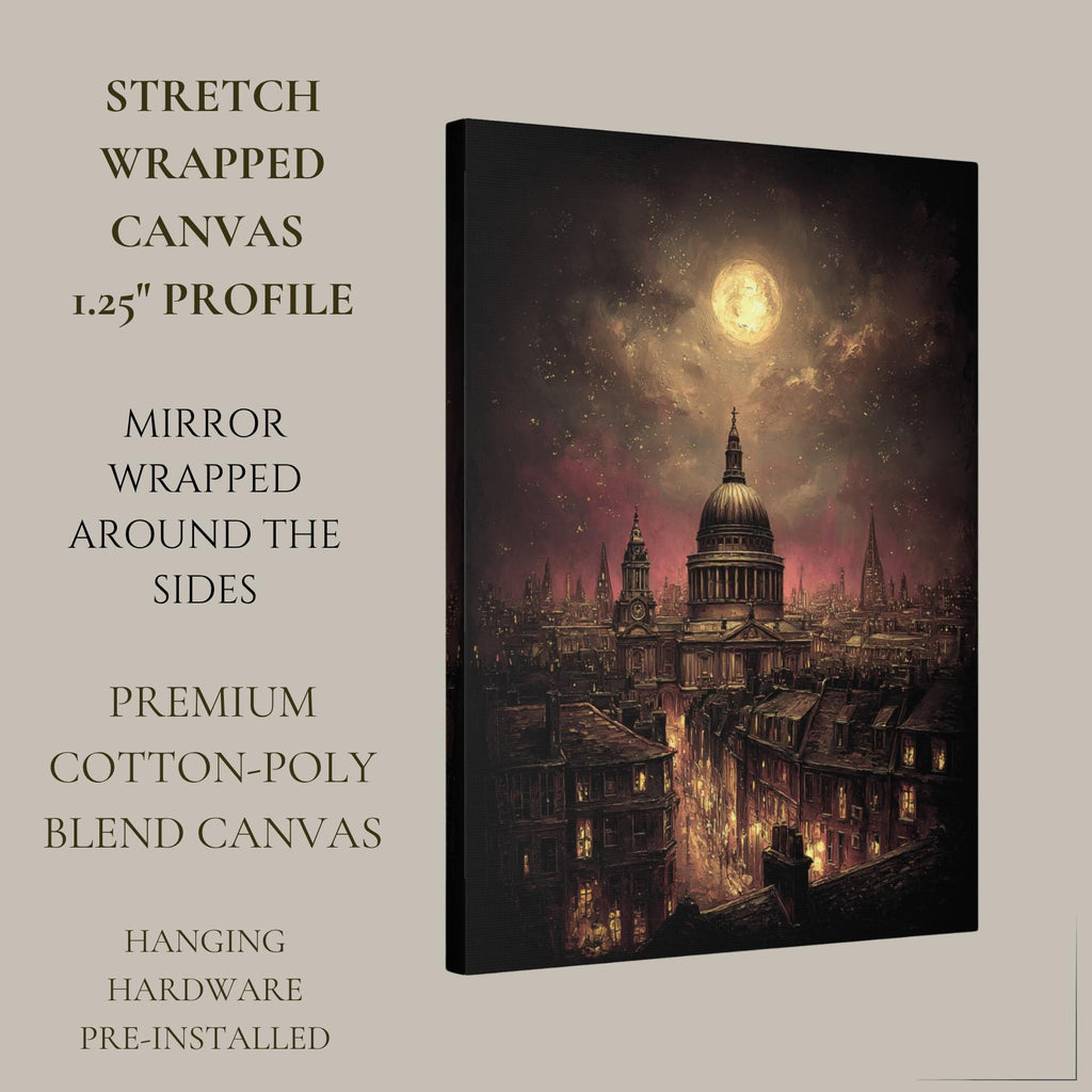 Vintage London at Night Cityscape Wall Art Print, St Pauls Cathedral Artwork