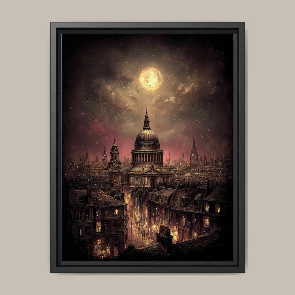 Vintage London at Night Cityscape Wall Art Print, St Pauls Cathedral Artwork