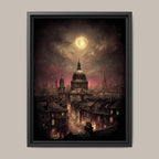 Vintage London at Night Cityscape Wall Art Print, St Pauls Cathedral Artwork