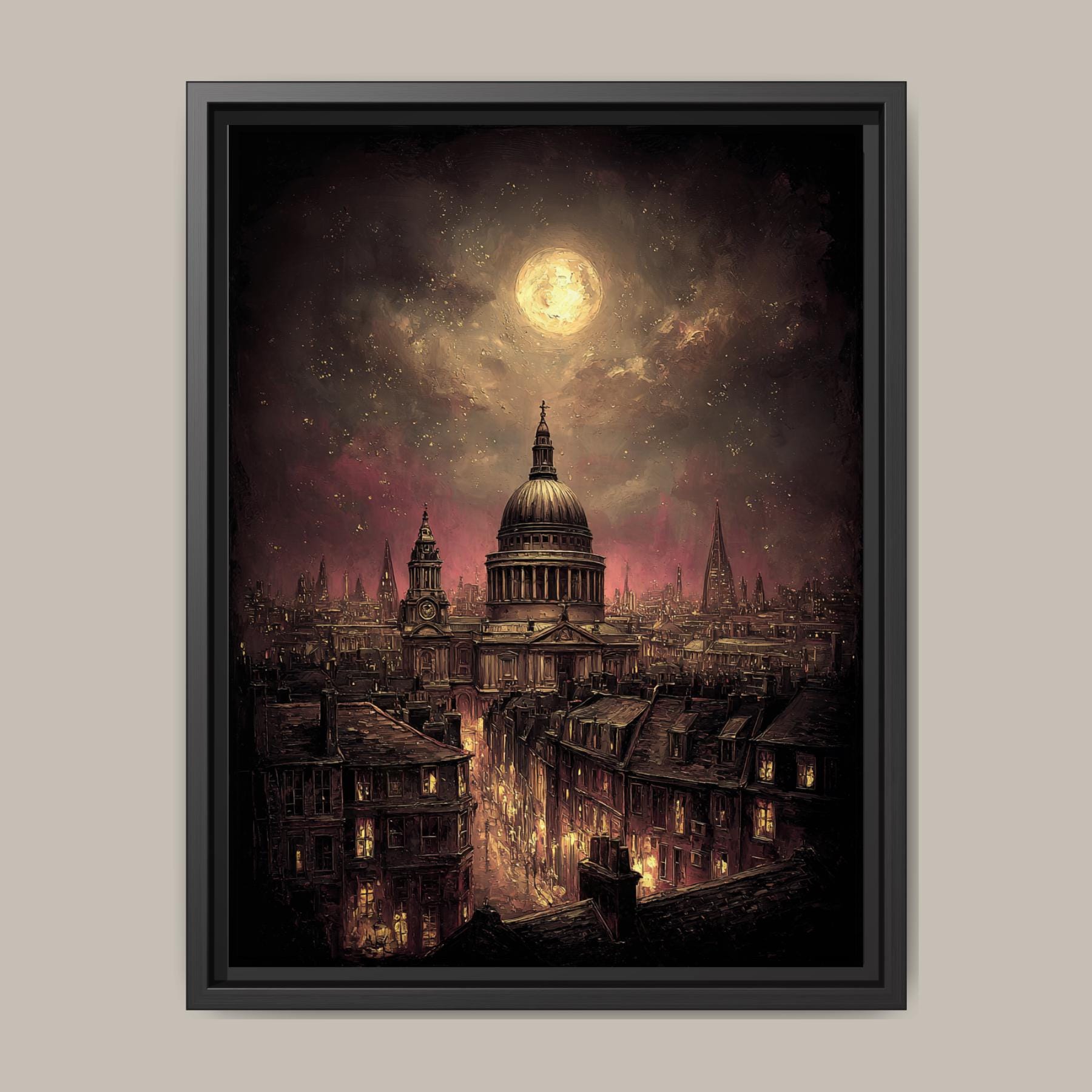 Vintage London at Night Cityscape Wall Art Print, St Pauls Cathedral Artwork