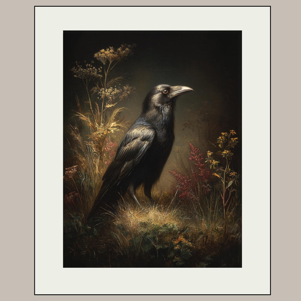 Raven Wall Art Print, Dark Academia Bird Artwork, Gothic Victorian Style Wildlife Painting