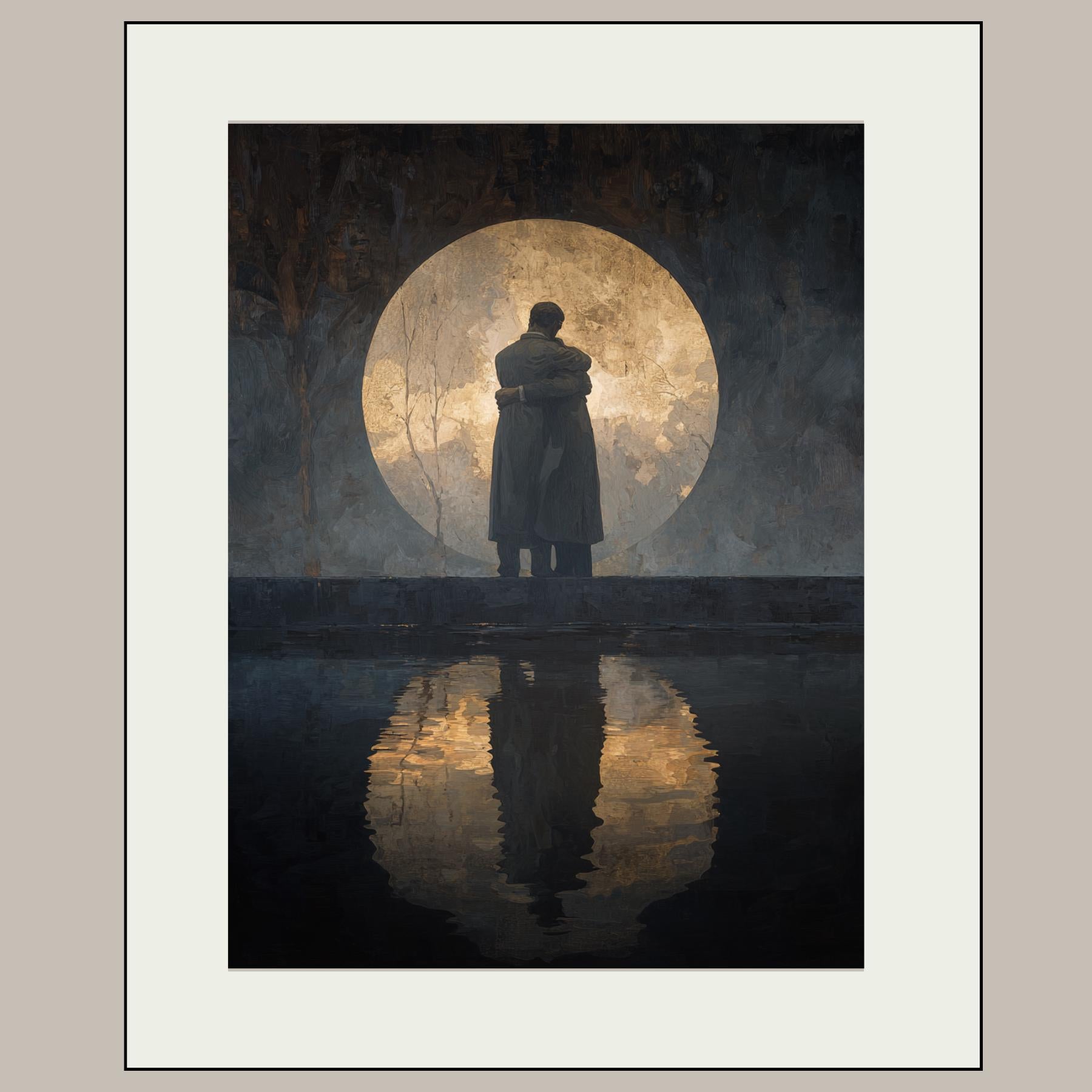Two Men Hugging, Moon Refelection Wall Art Print, Memorial Artwork, Grief  Bereavement Decor,
