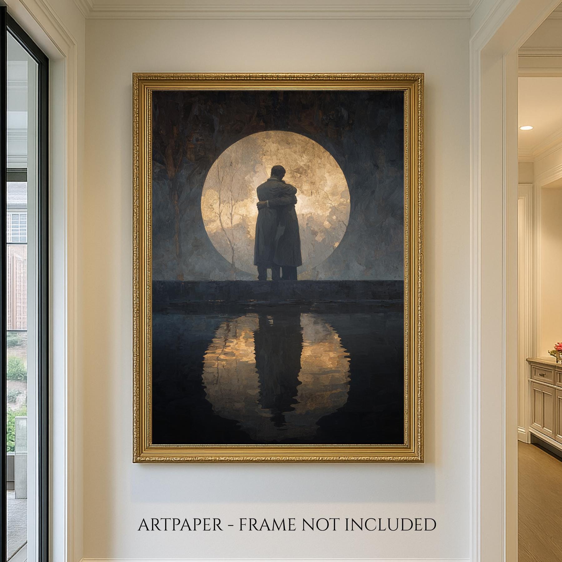 Two Men Hugging, Moon Refelection Wall Art Print, Memorial Artwork, Grief  Bereavement Decor,