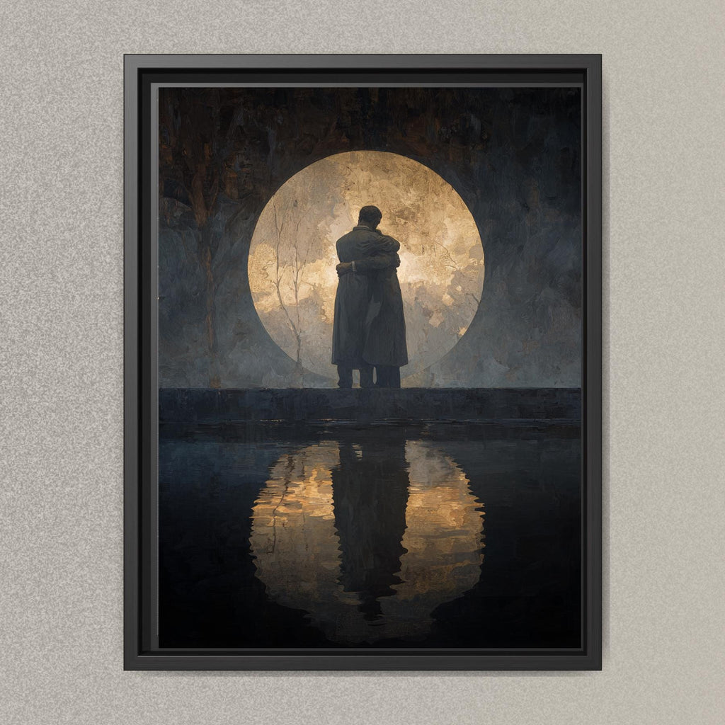 Two Men Hugging, Moon Refelection Wall Art Print, Memorial Artwork, Grief  Bereavement Decor,