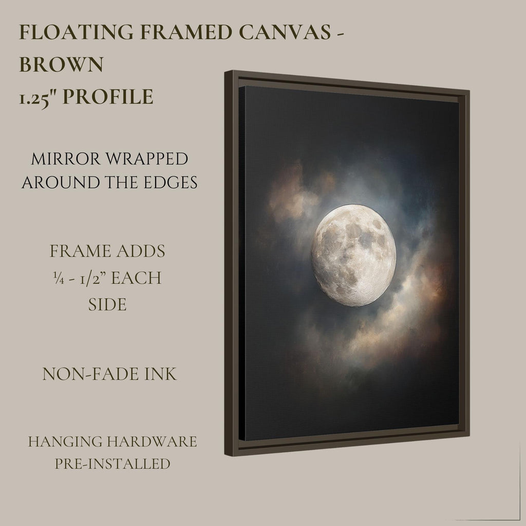 Moody Full Moon Wall Art Print, Dark Atmospheric Night Sky, Celestial Clouds Mystical Painting
