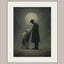 Moonlit Man and Wolf Wall Art Print, Mystical Nightime Direwolf Guardian Painting