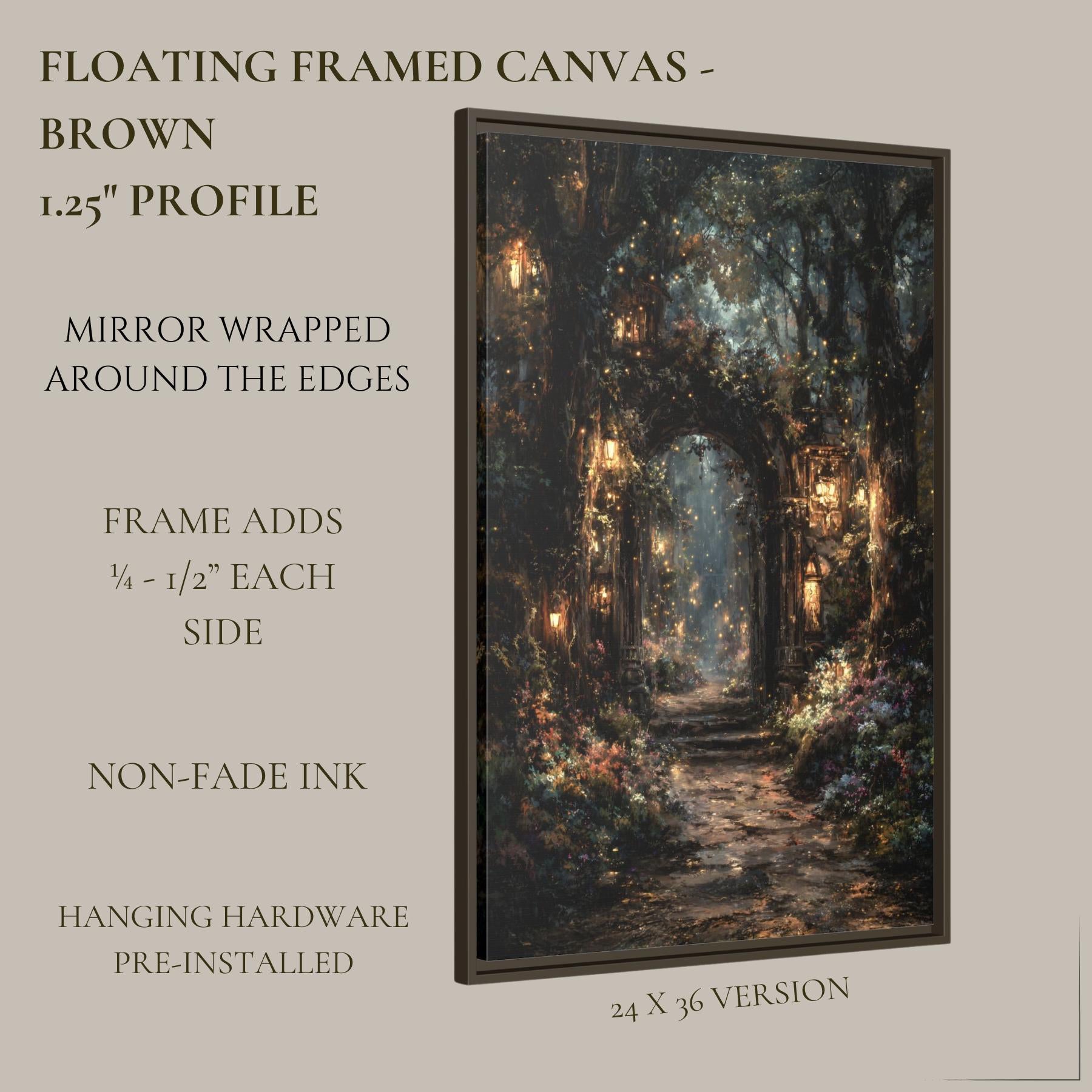 Enchanted Fairy Portal Forest Print, Mystical Lanterns Woodland Painting, Vintage Fantasy Firefly Wall Art