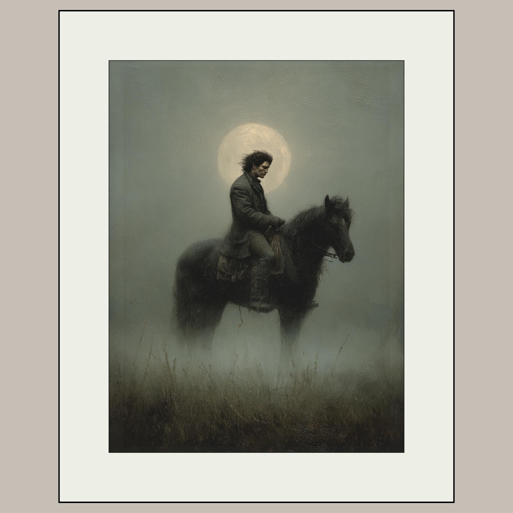 Moody Horseman Wall Art Print, Horse and Rider Painting, Vintage Animal Artwork Secondary image