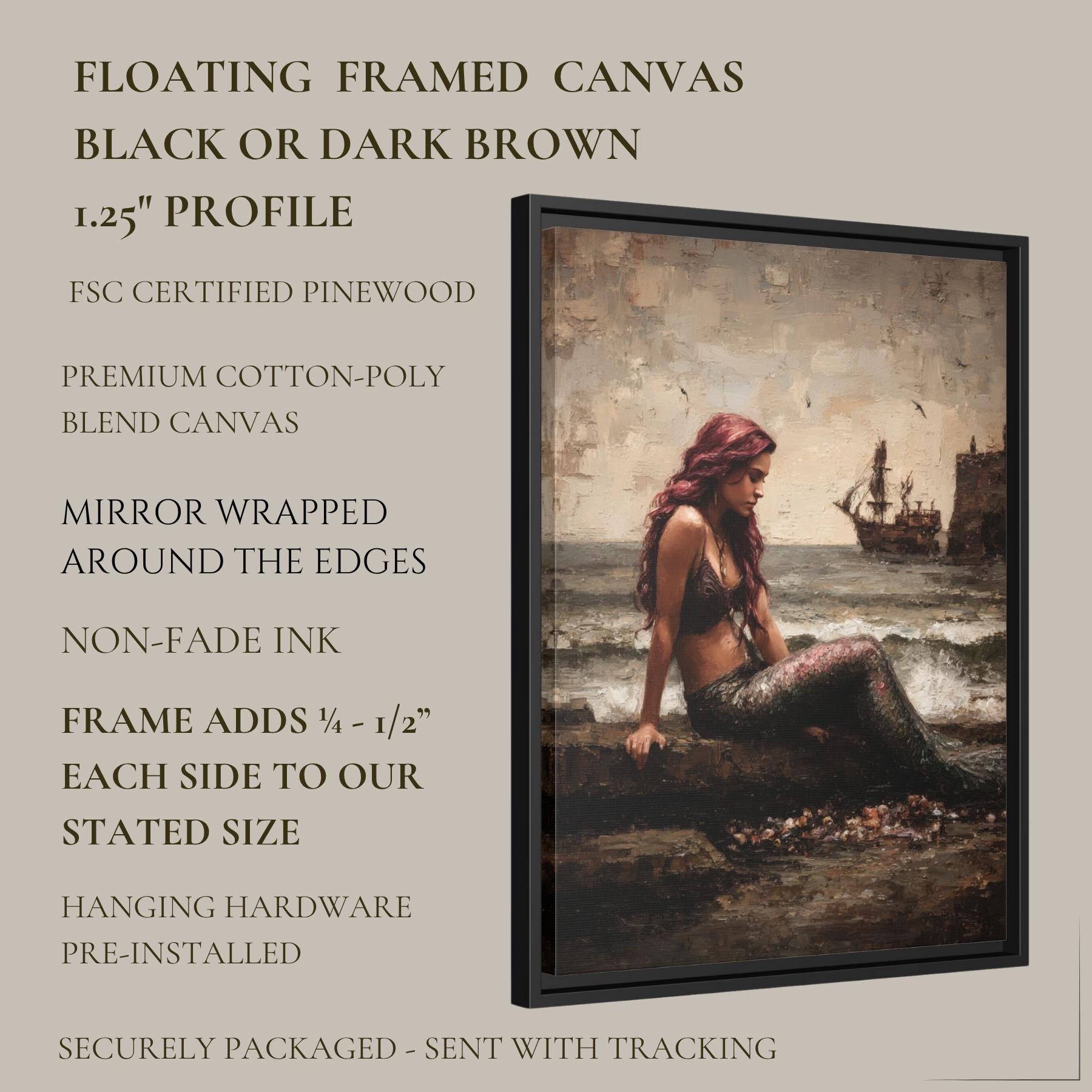 Dark Mermaid Wall Art Print, Moody Coastal Fantasy Painting, Gothic Ocean Artwork