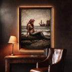 Dark Mermaid Wall Art Print, Moody Coastal Fantasy Painting, Gothic Ocean Artwork