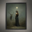 Moonlit Stag and Woman Wall Art Print, Mystical Moon Goddess Deer Artwork