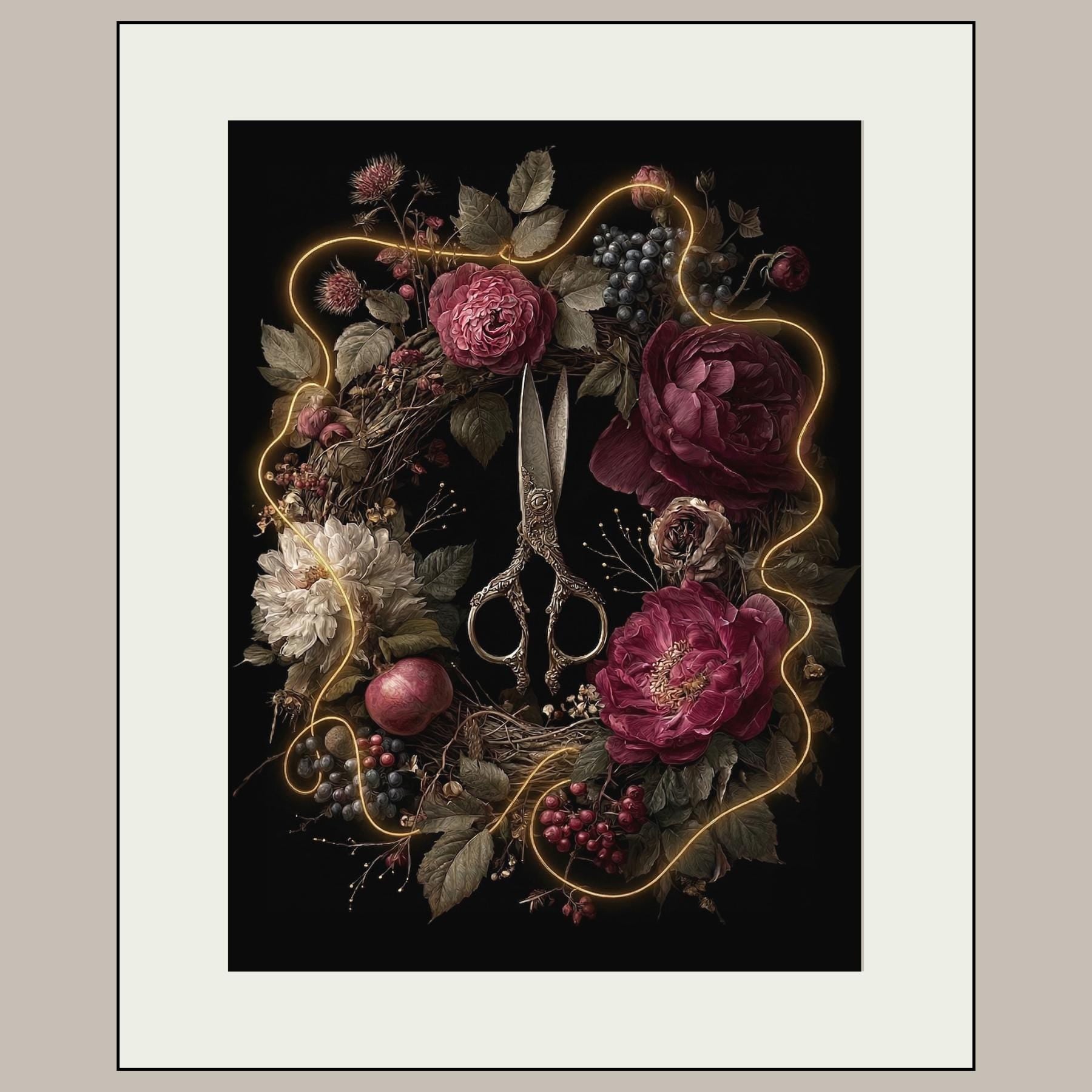 Thread of Life Wall Art Print, Floral Scissors Artwork, Greek Mythology Decor Secondary image