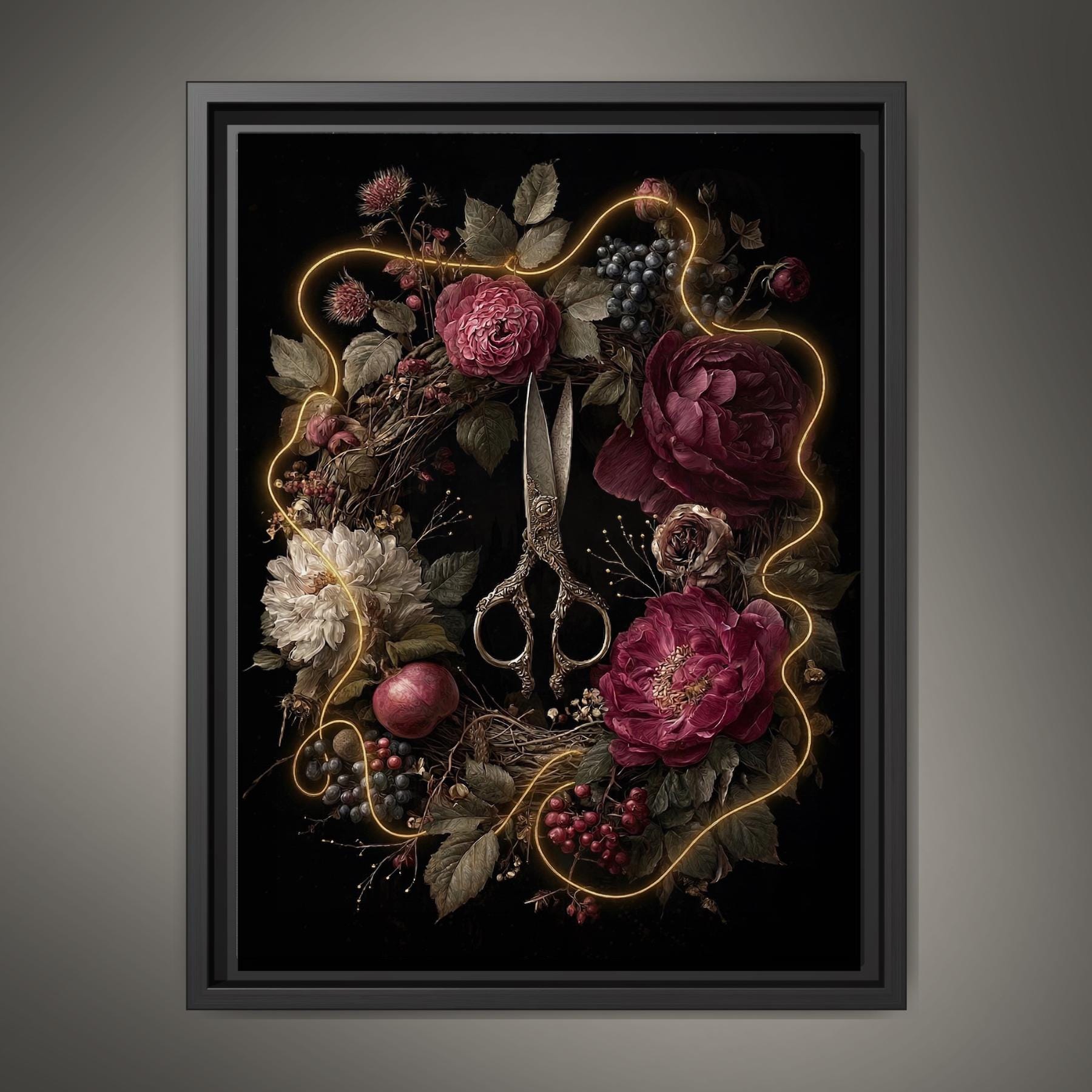 Thread of Life Wall Art Print, Floral Scissors Artwork, Greek Mythology Decor Main image