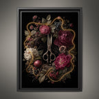 Thread of Life Wall Art Print, Floral Scissors Artwork, Greek Mythology Decor