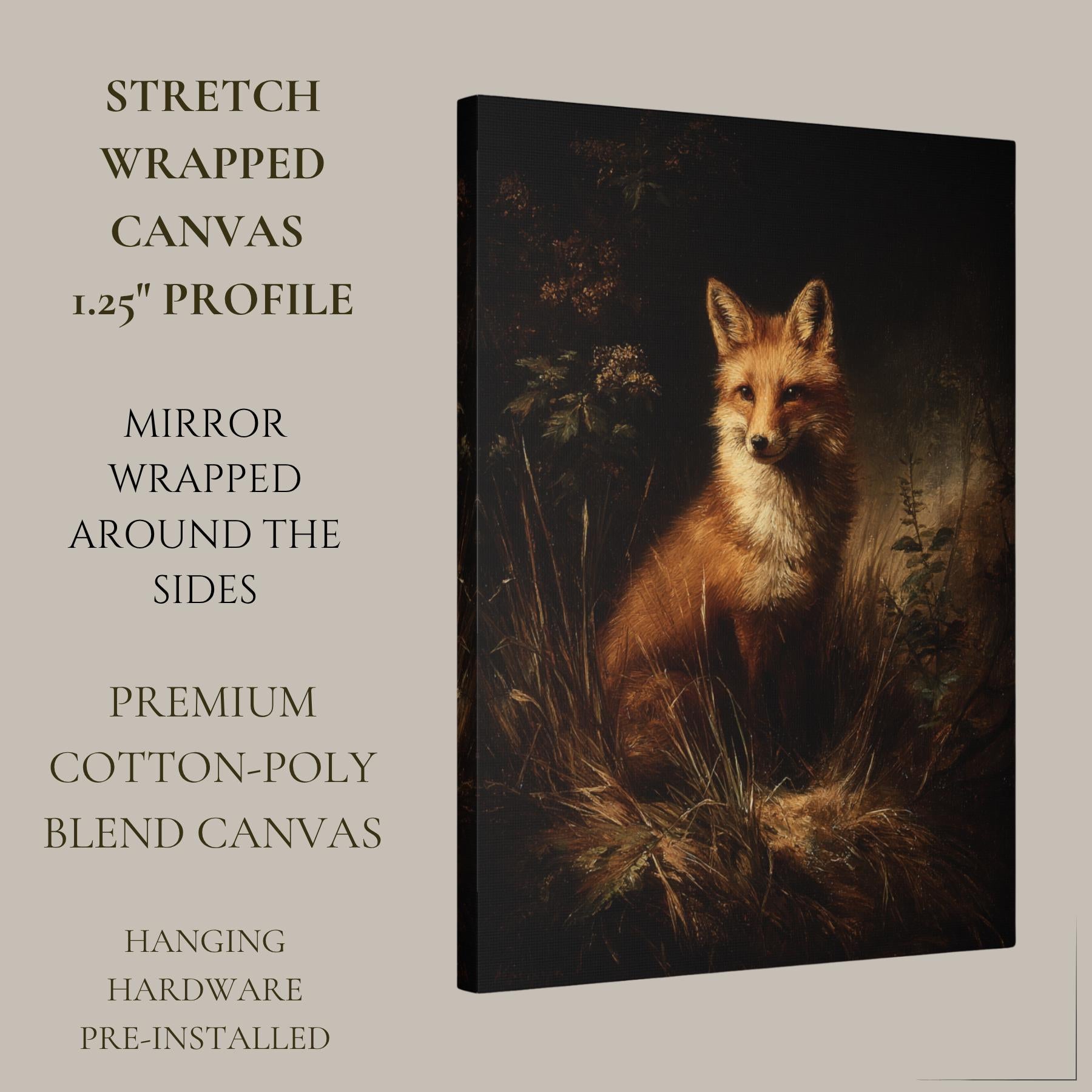Fox Wall Art Print, Moody Woodland Wildlife Painting, Dark Academia Animal Illustration