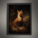 Fox Wall Art Print, Moody Woodland Wildlife Painting, Dark Academia Animal Illustration