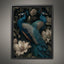 Peacock and Lily Wall Art Print, Blue Bird Canvas, Elegant Floral Maximalist Decor