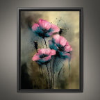 Pink Teal Floral Wall Art Print, Moody Abstract Flower Painting, Dark Romantic Botanical Decor