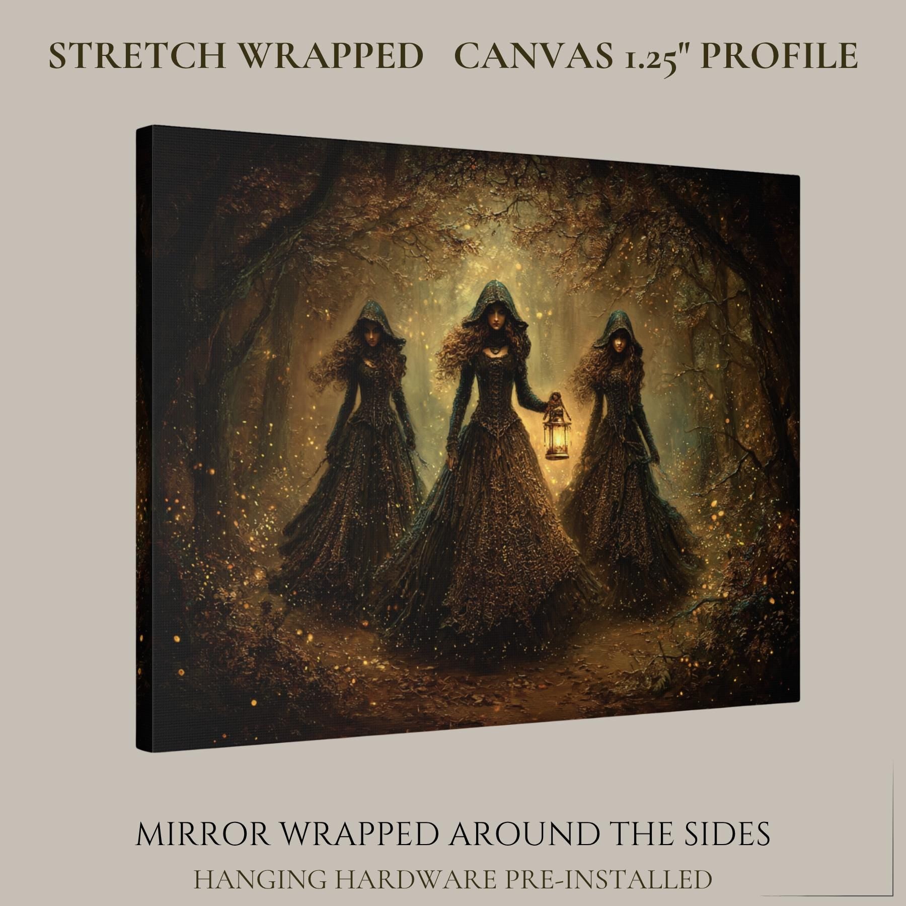 Three Witches Wall Art Print, Dark Fantasy Witch Coven Painting, Gothic Woodland Decor