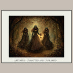Three Witches Wall Art Print, Dark Fantasy Witch Coven Painting, Gothic Woodland Decor