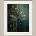 Dragonfly Wall Art Print, Teal Botanical Insect Painting, Dark Academia Wall Decor