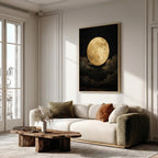 Golden Full Moon Wall Art Print, Celestial Night Sky Cloudscape Painting