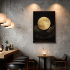 Golden Full Moon Wall Art Print, Celestial Night Sky Cloudscape Painting